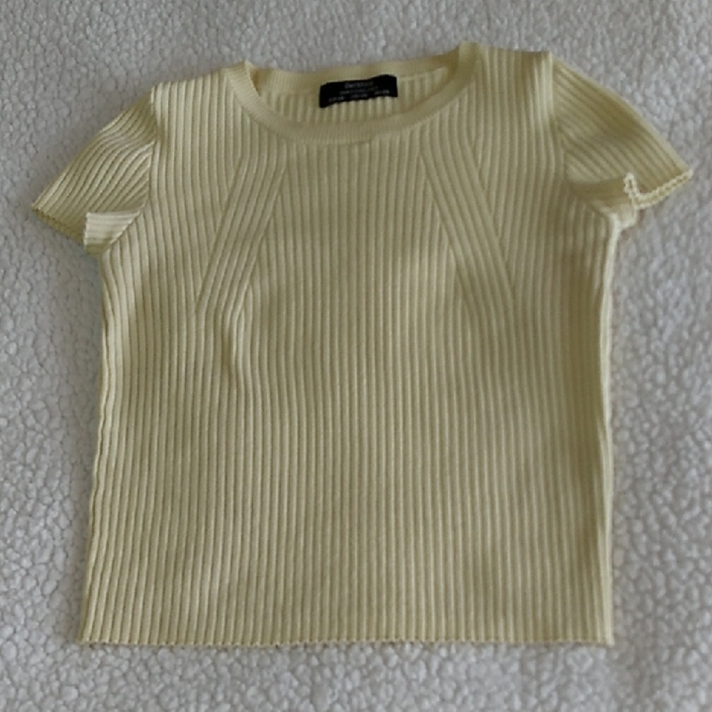 Bershka Bright Yellow Ribbed Crewneck Crop Top Women's Size XS - Picture 6 of 11